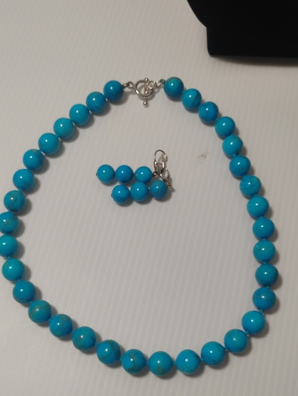 925 Genuine Turquoise Necklace & Earrings Jeweler Inspected 18" - Picture 6 of 7